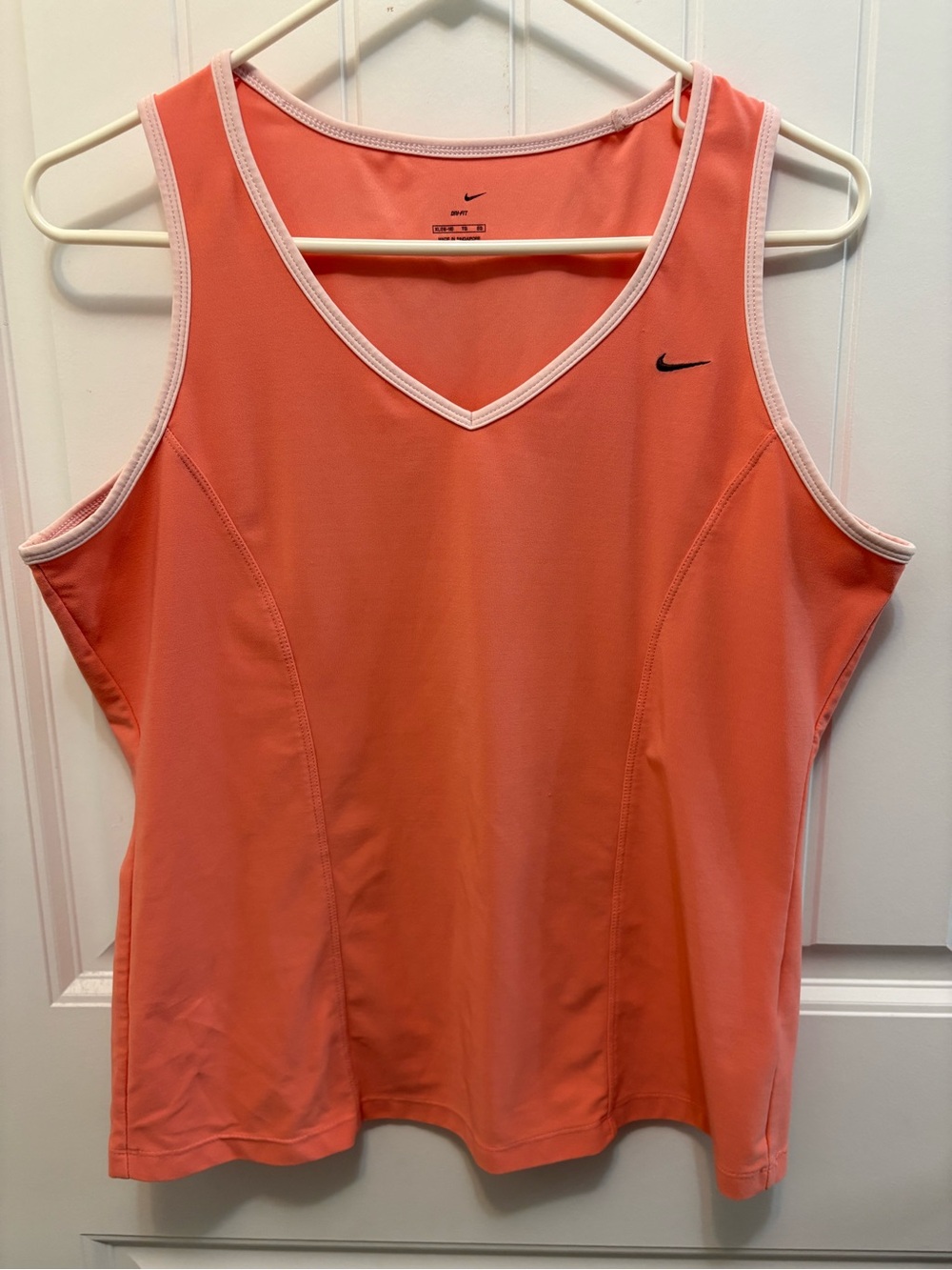 Nike DriFit Coral Athletic V-Neck Tank with White Trim. Size XL.